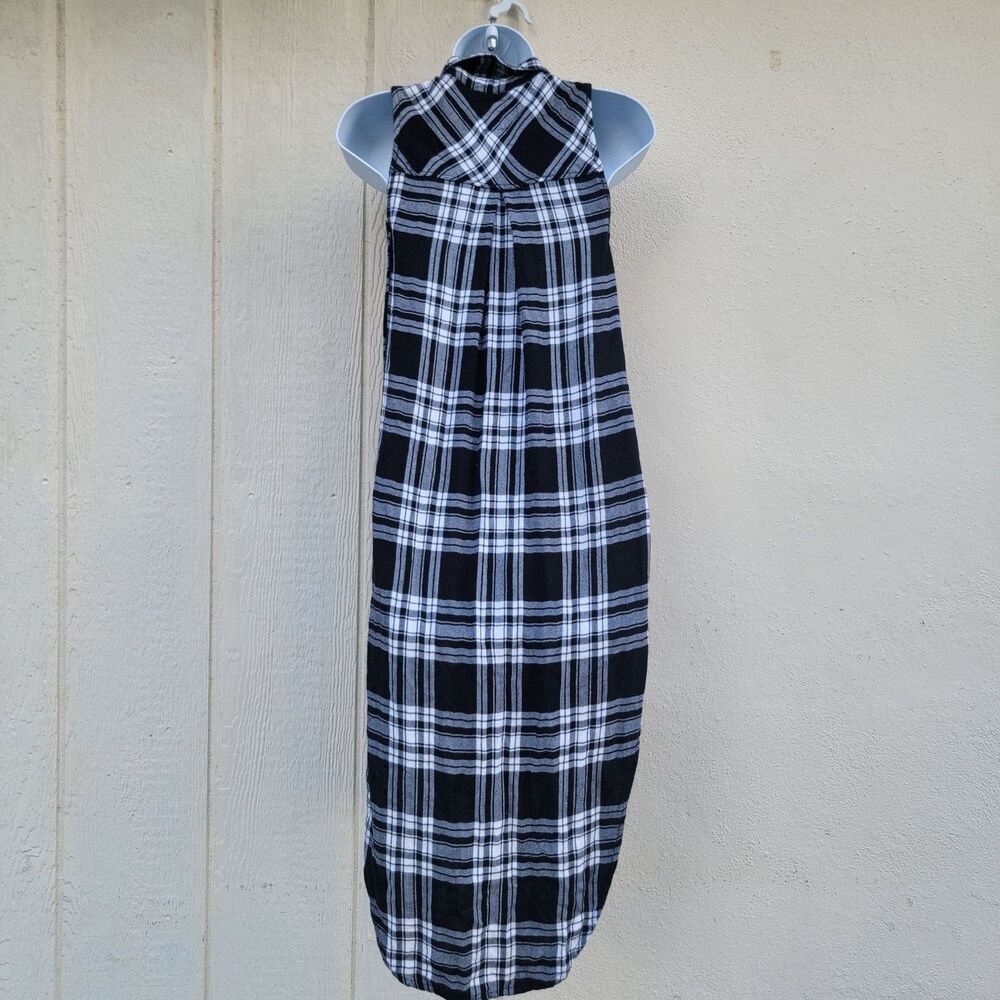 Rails Jordyn Plaid Side Split Tunic Duster Blk/wht Sz Xs Flannel Collared Long - Picture 4 of 7